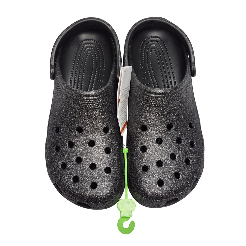 Crocs Classic Black Glitter Clogs Women's Size 12 Shoes 205942-0WH unisex